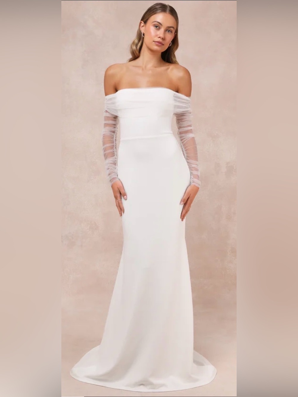 NWOT-Lulus wedding collection beloved mesh off shoulder dress